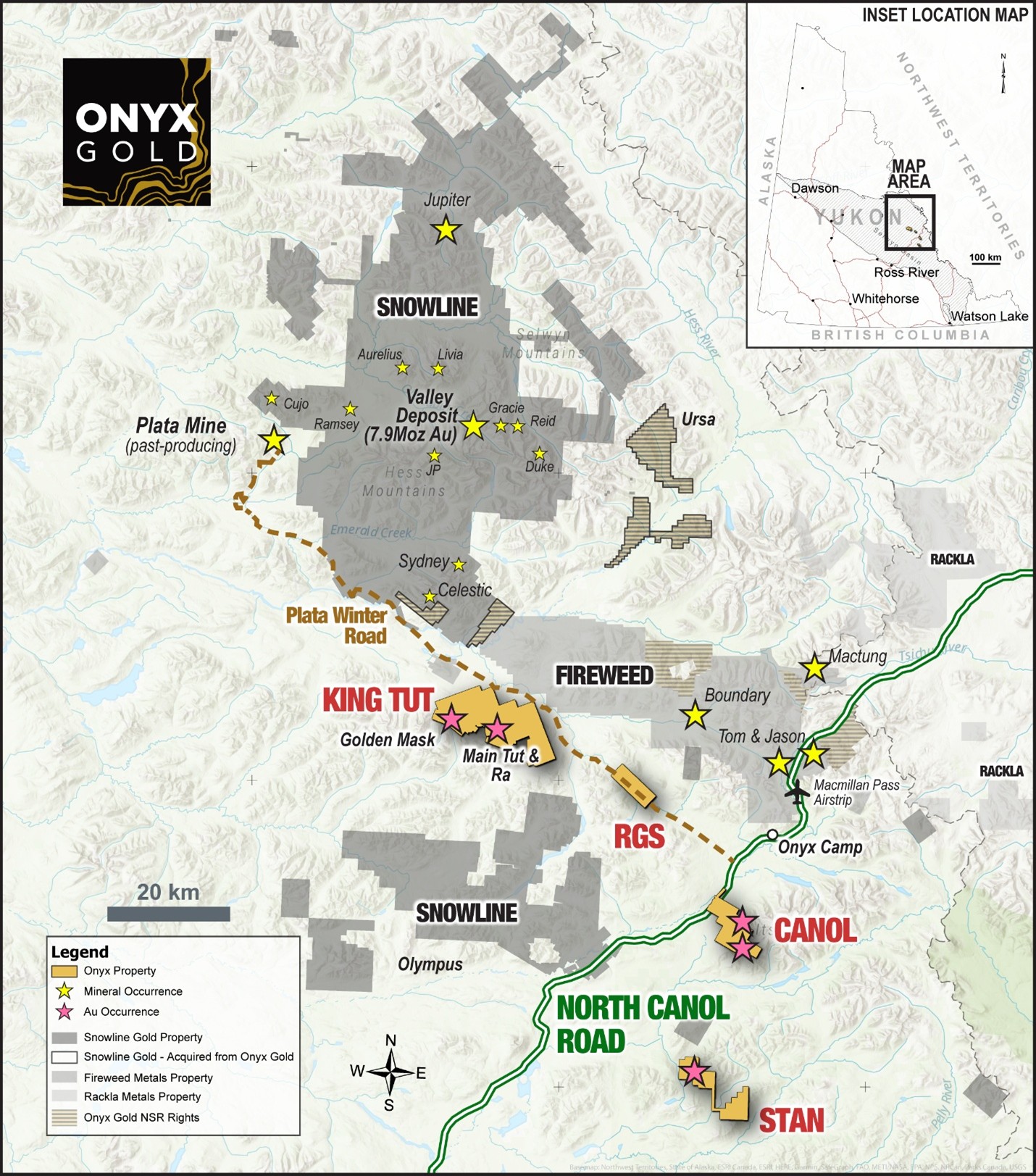Onyx Gold – Yukon Properties Area map